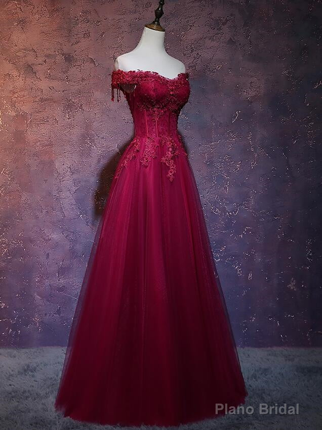 Wine Red Tulle Sweetheart Long Prom Dress, A-line Party Dress Main image
