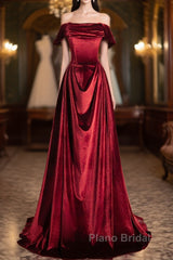 Wine Red Velvet Floor Length Long Formal Dresses, A-Line Velvet Bridesmaid Dresses