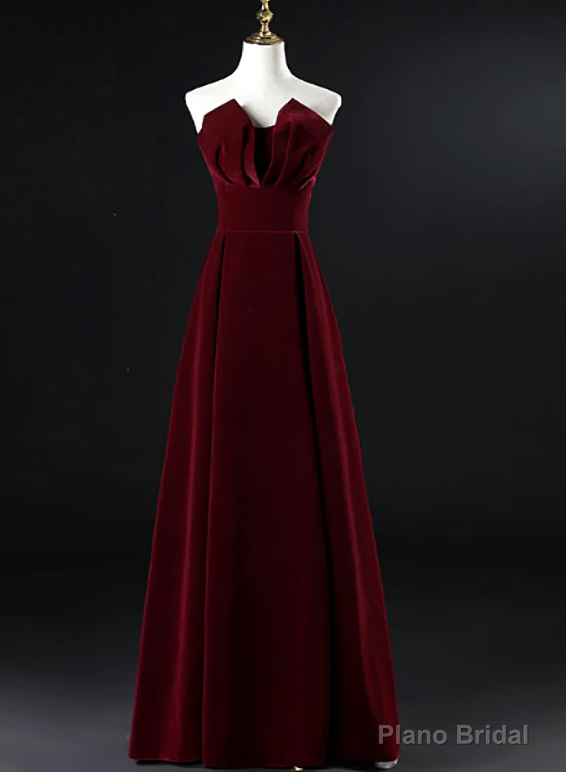 Wine Red Velvet Floor Length Long Prom Dress, Dark Red Party Dress Secondary image