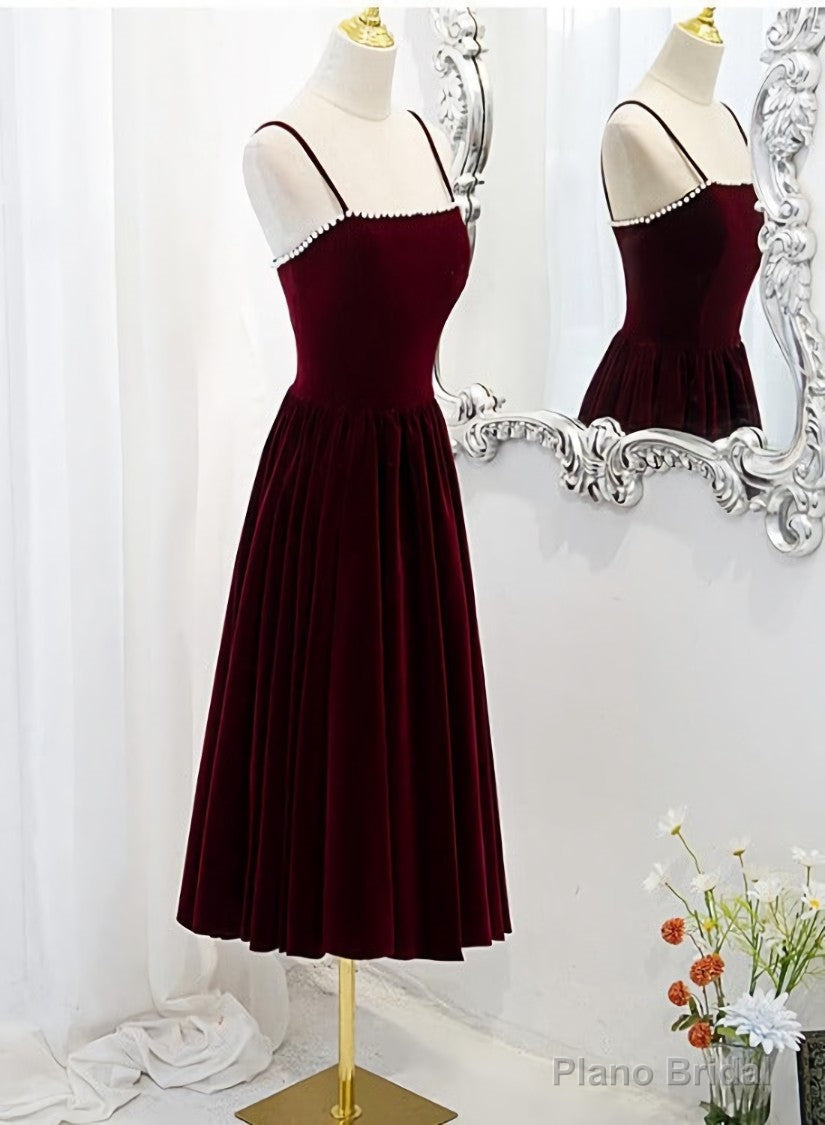 Wine Red Velvet Short Simple Wedding Party Dress, Dark Red Homecoming Dresses Main image
