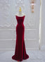 Wine Red Velvet Straps Cross Back Long Party Dress, Wine Red Velvet Prom Dress