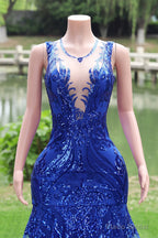 Women Sequined Royal Blue Prom Dresses Sleeveless Cocktail Party Gowns Light Luxury Luxury Evening Dresses