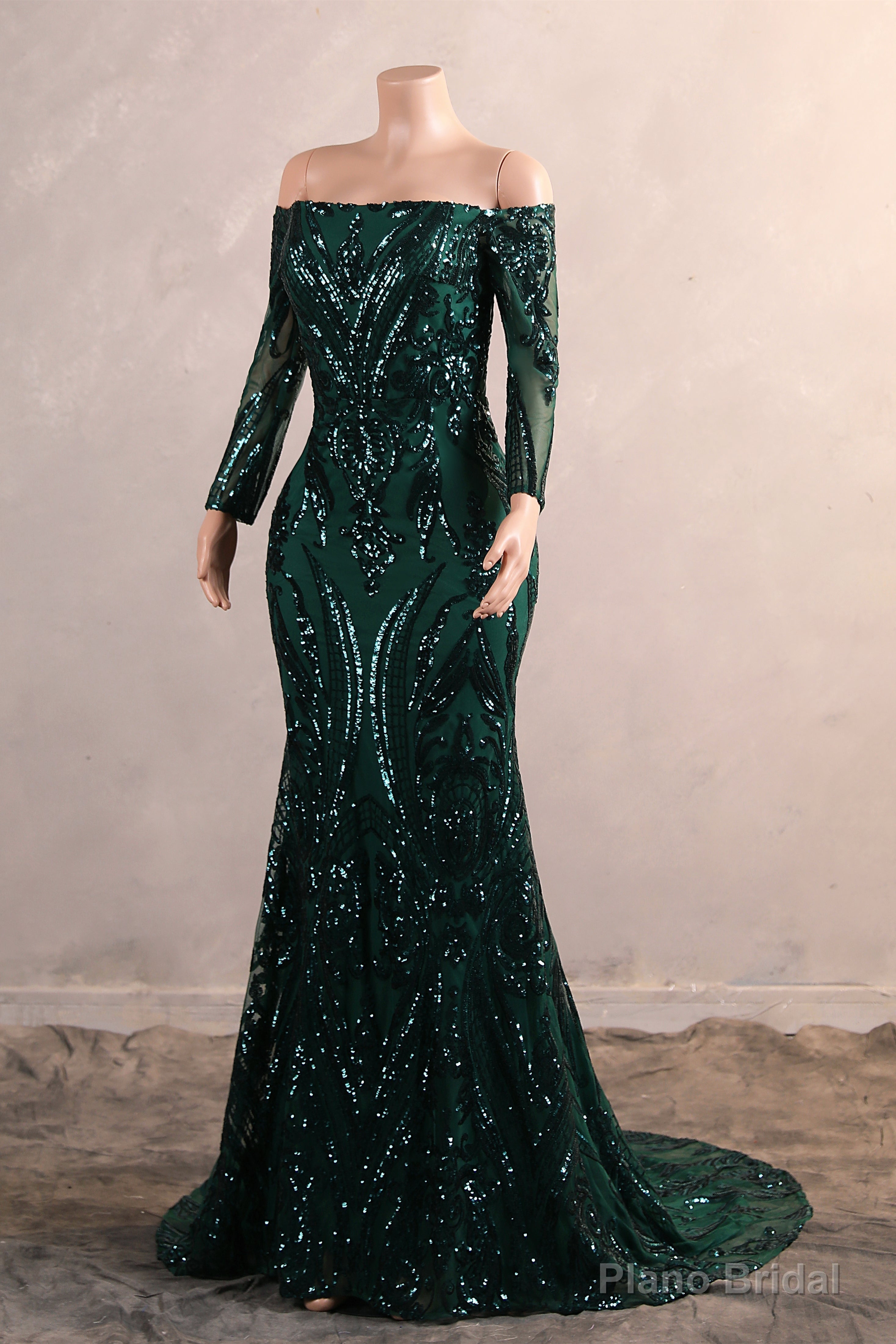 Womens Off Shoulder Mermaid Green Prom Dresses Bride Bridesmaid Dress Evening Party Gowns Secondary image