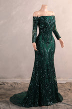 Womens Off Shoulder Mermaid Green Prom Dresses Bride Bridesmaid Dress Evening Party Gowns