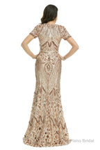 Short Sleeves Sequins A-Line Formal Evening Dress