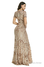 Short Sleeves Sequins A-Line Formal Evening Dress