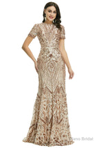 Short Sleeves Sequins A-Line Formal Evening Dress