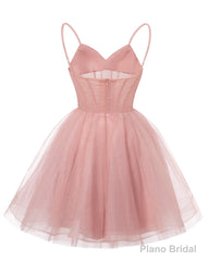 Womens V Neck Tulle Spaghetti Straps Dusty Sage Homecoming Dresses with Corset Back Short Prom Gowns for Teens