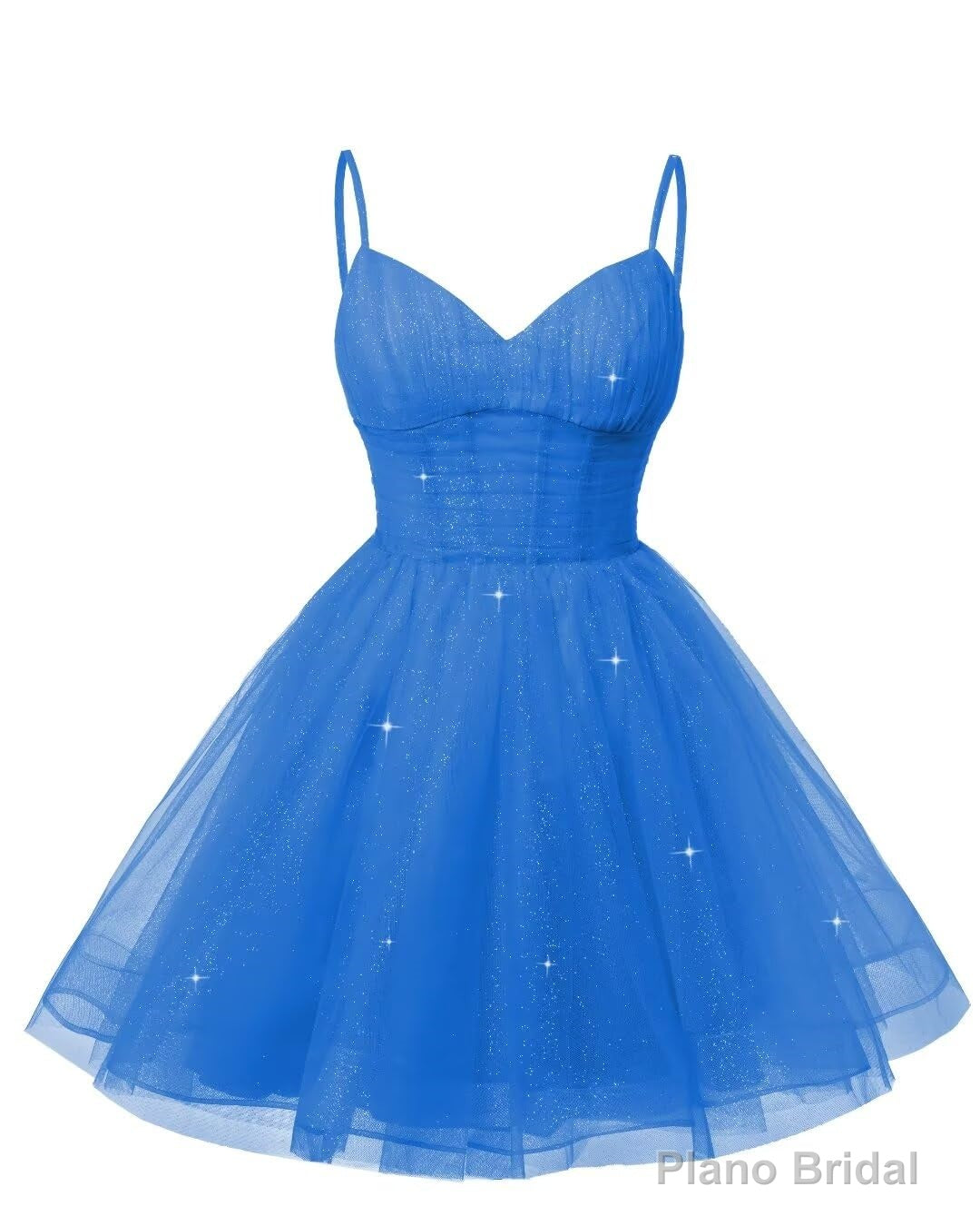 Womens V Neck Tulle Spaghetti Straps Light Royal Blue Homecoming Dresses with Corset Back Short Prom Gowns for Teens Main image