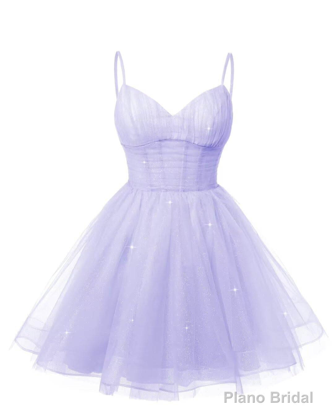 Womens V Neck Tulle Spaghetti Straps Lilac Homecoming Dresses with Corset Back Short Prom Gowns for Teens Main image