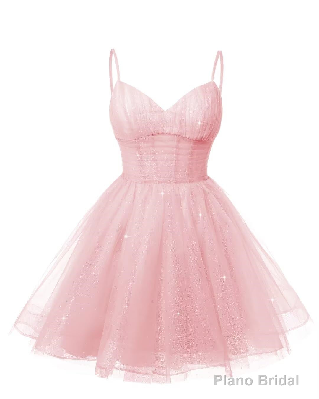 Womens V Neck Tulle Spaghetti Straps Pink Homecoming Dresses with Corset Back Short Prom Gowns for Teens Secondary image