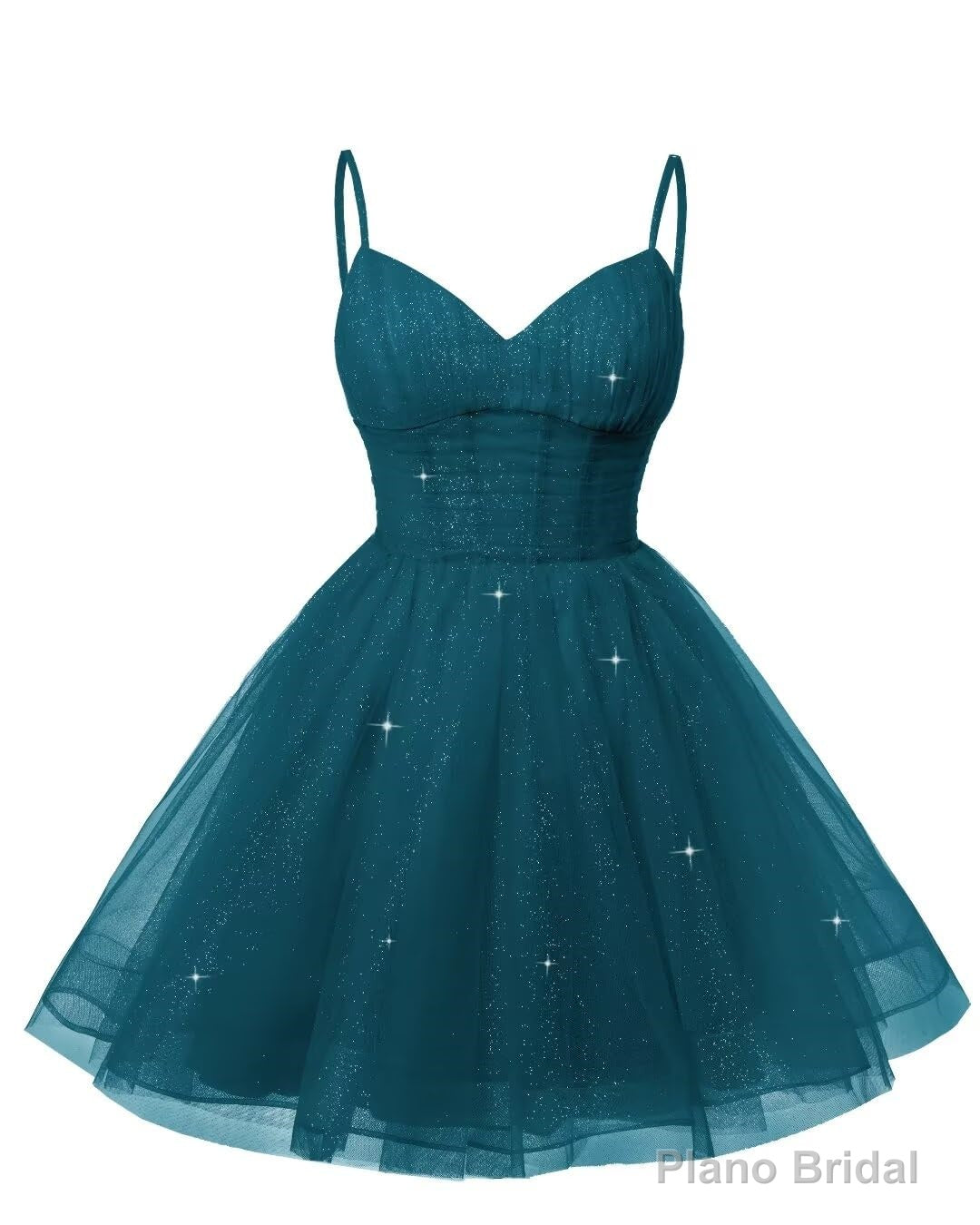 Womens V Neck Tulle Spaghetti Straps Teal Homecoming Dresses with Corset Back Short Prom Gowns for Teens Secondary image