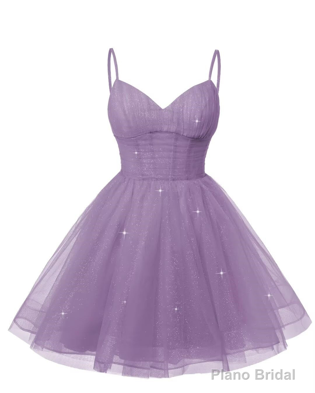 Womens V Neck Tulle Spaghetti Straps Wisteria Homecoming Dresses with Corset Back Short Prom Gowns for Teens Main image