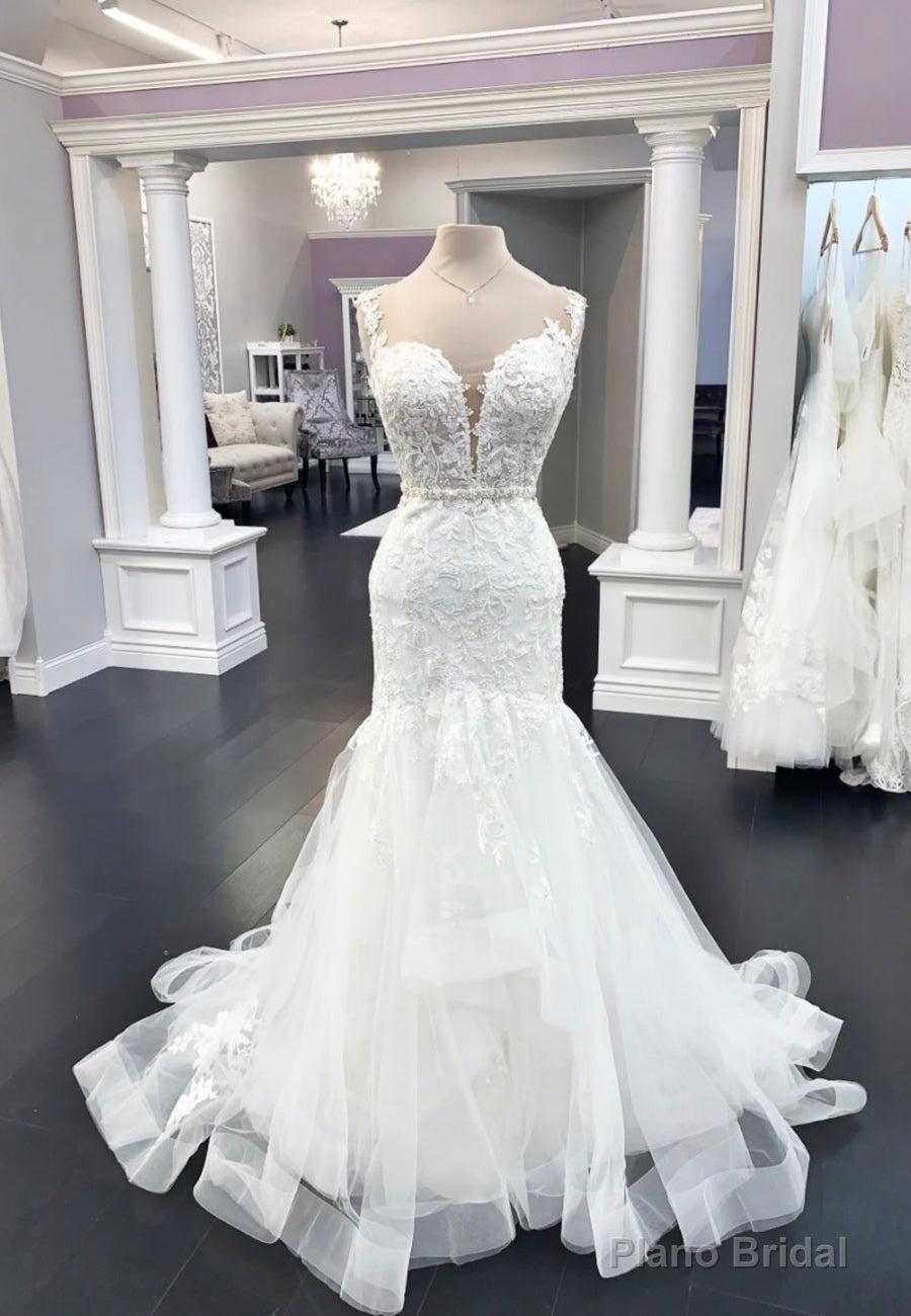 White Lace Long Prom Dresses, Mermaid Evening Dresses Main image