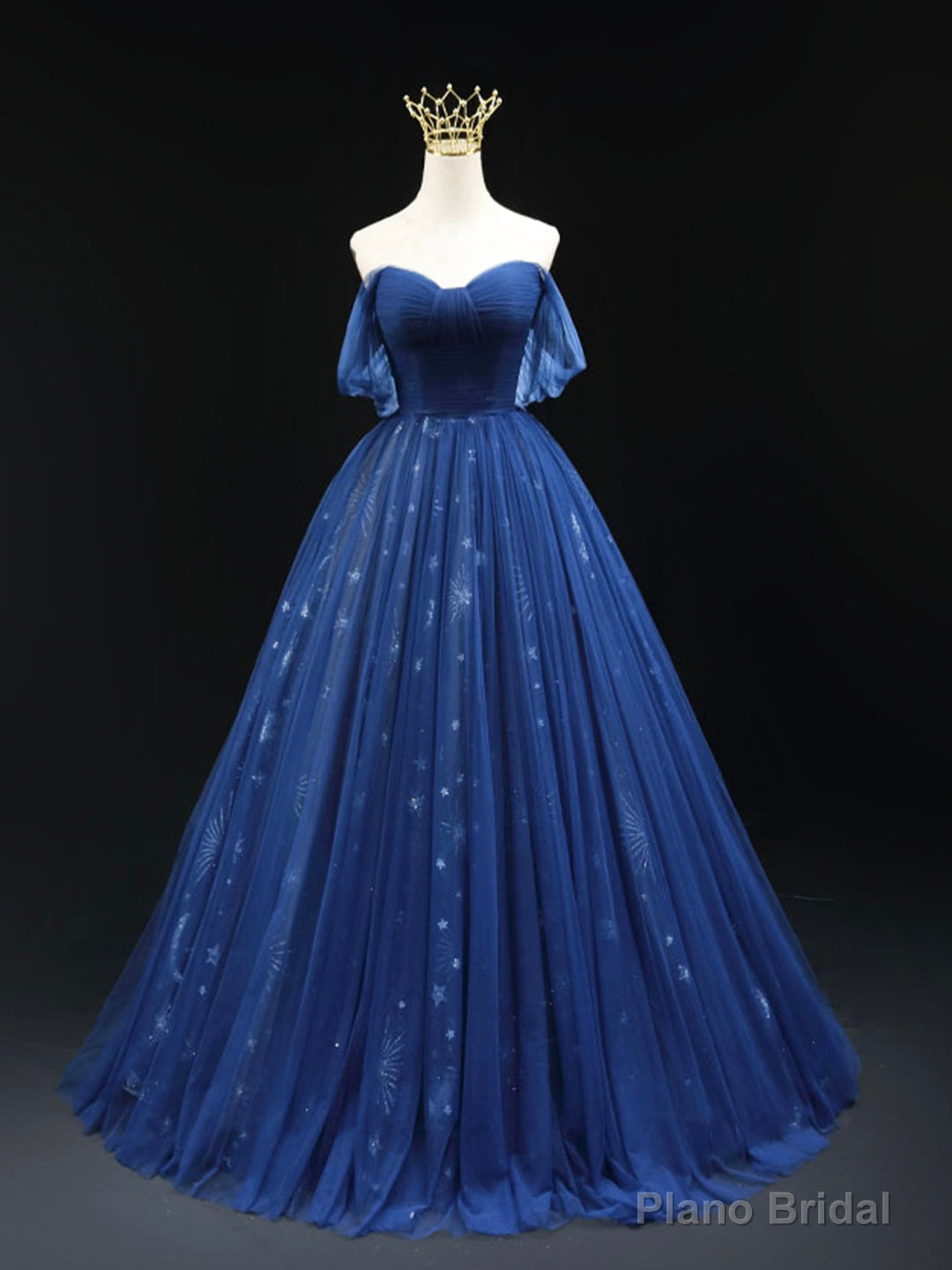 Beautiful Blue Tulle Floor Length Prom Dress, A-Line Off the Shoulder Princess Dress Evening Dress Main image