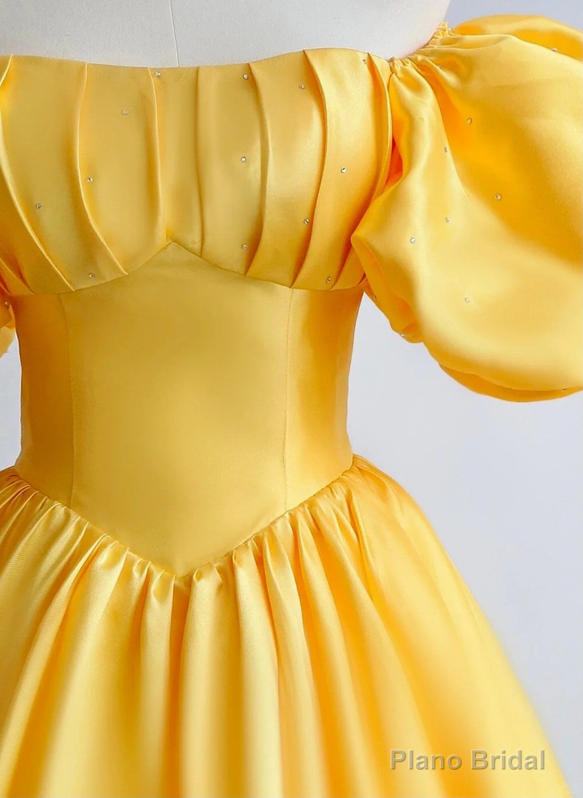 Yellow A-Line Satin Off Shoulder Prom Dress, Yellow Evening Dress Secondary image