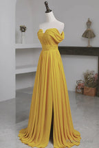 Yellow Chiffon A-line Simple Prom Dress Yellow Bridesmaid Dresses prom dresses shops