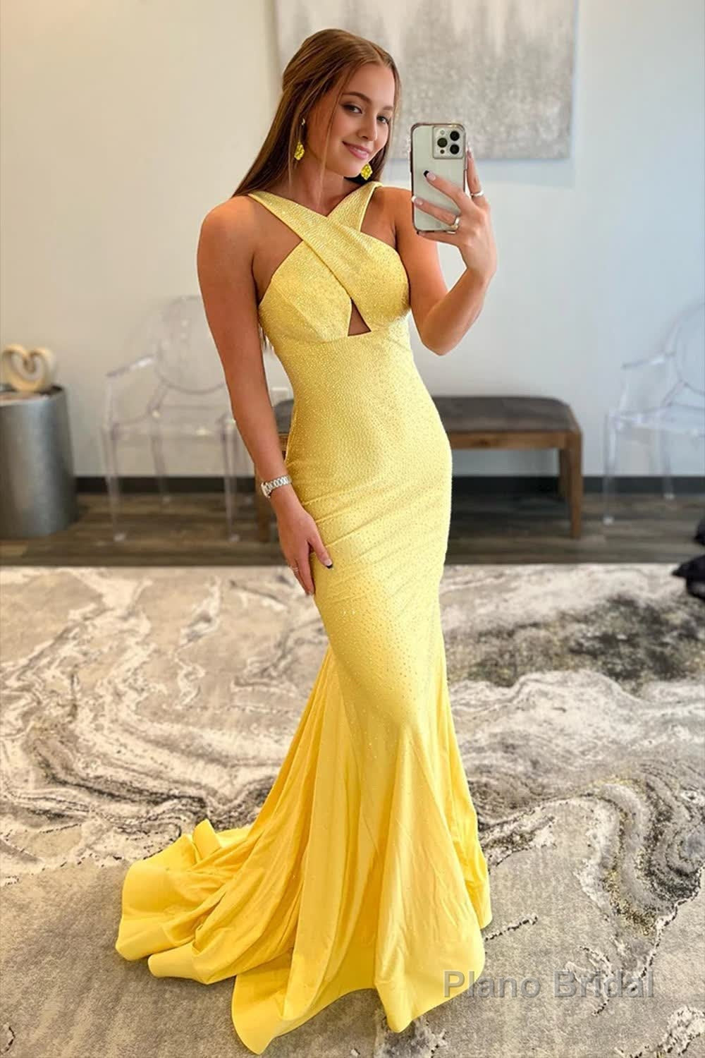 Yellow Halter Mermaid Prom Dress Main image