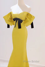 Yellow Mermaid Sweetheart Formal Prom Dresses, Off Shoulder Yellow Evening Dresses