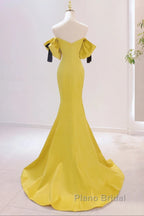 Yellow Mermaid Sweetheart Formal Prom Dresses, Off Shoulder Yellow Evening Dresses