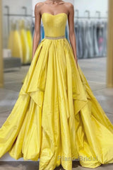 Yellow Prom Dress A Line Sweetheart Long Party Evening Dress with Beading