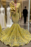 Yellow Robe De Soiree Mermaid Long Sleeves Appliques Sequins Long Formal Prom Dresses Formal Prom Gown Evening Dresses