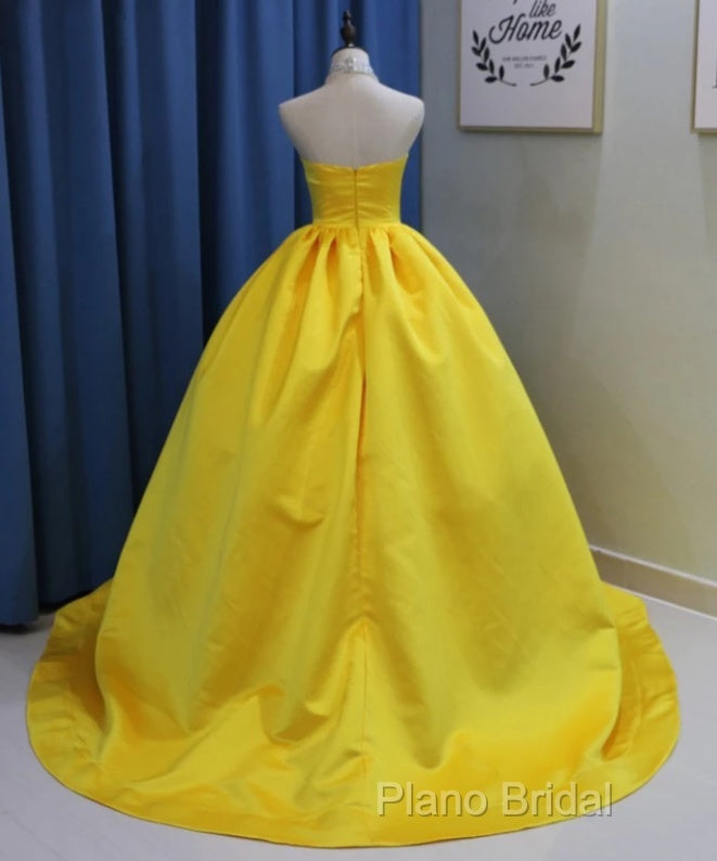 Yellow Satin Ball Gown Sweetheart Floor Length Formal Prom Dresses Secondary image