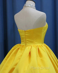 Yellow Satin Ball Gown Sweetheart Floor Length Formal Prom Dresses