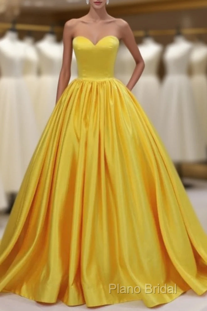 Yellow Satin Ball Gown Sweetheart Floor Length Formal Prom Dresses Main image