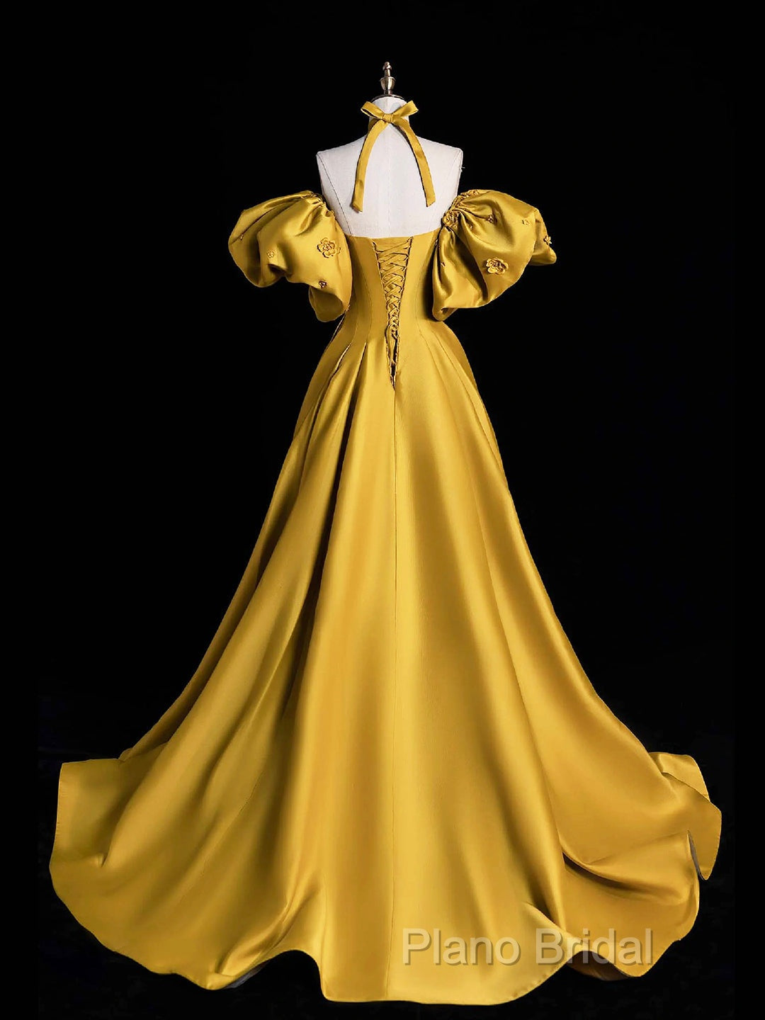 Yellow Satin Long Formal Prom Dresses, Off The Shoulder A-Line Formal Party Dresses