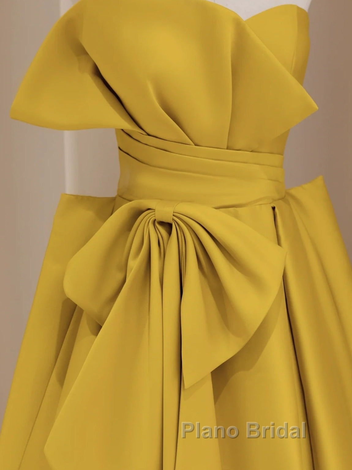 Yellow Satin Long Formal Prom Dresses, Yellow Evening Dresses Secondary image