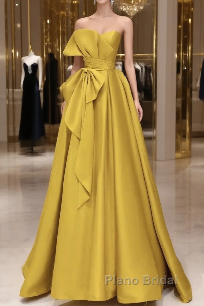 Yellow Satin Long Formal Prom Dresses, Yellow Evening Dresses Main image