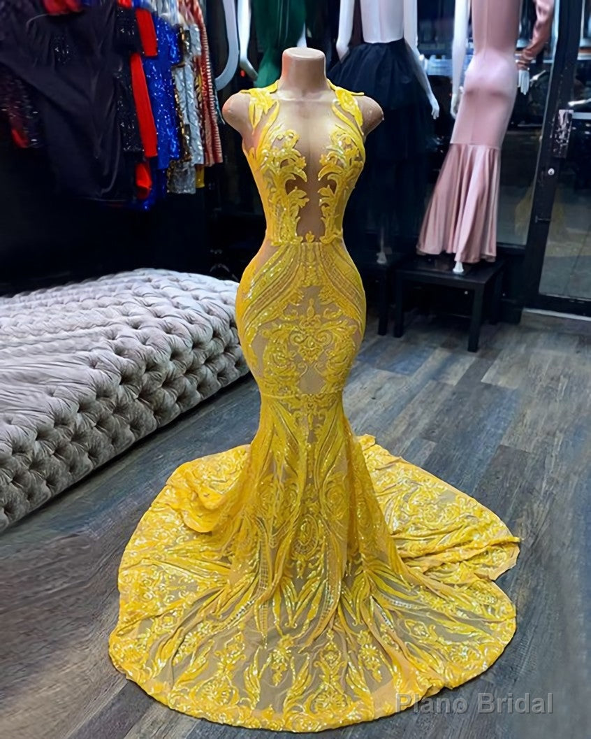 Yellow Sparkly Prom Dress,Mermaid Iridescent Dresses Main image
