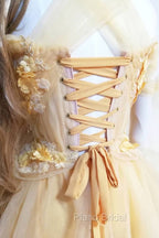 Yellow Sweetheart Tulle Lace Long Formal Prom Dresses Yellow Formal Dresses