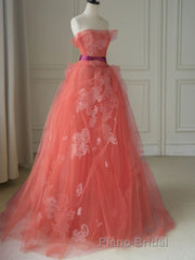 Yellow tulle lace long Formal Prom dress, yellow tulle formal dress