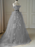 Yellow tulle lace long Formal Prom dress, yellow tulle formal dress