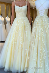 Yellow tulle lace long Formal Prom dress, yellow tulle lace formal dress