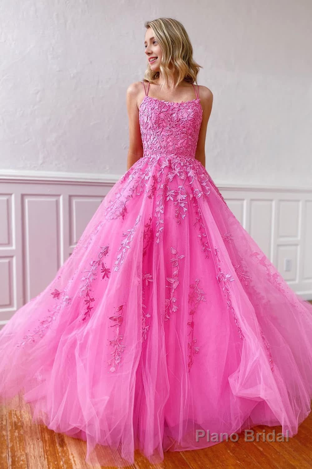 Yellow Tulle Prom Dress with Appliques