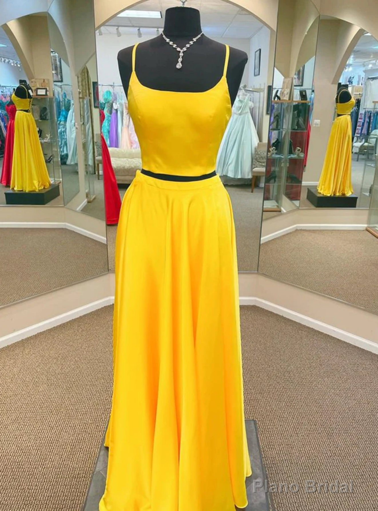 Yellow Two Piece Spaghetti Straps Prom Dress Main image