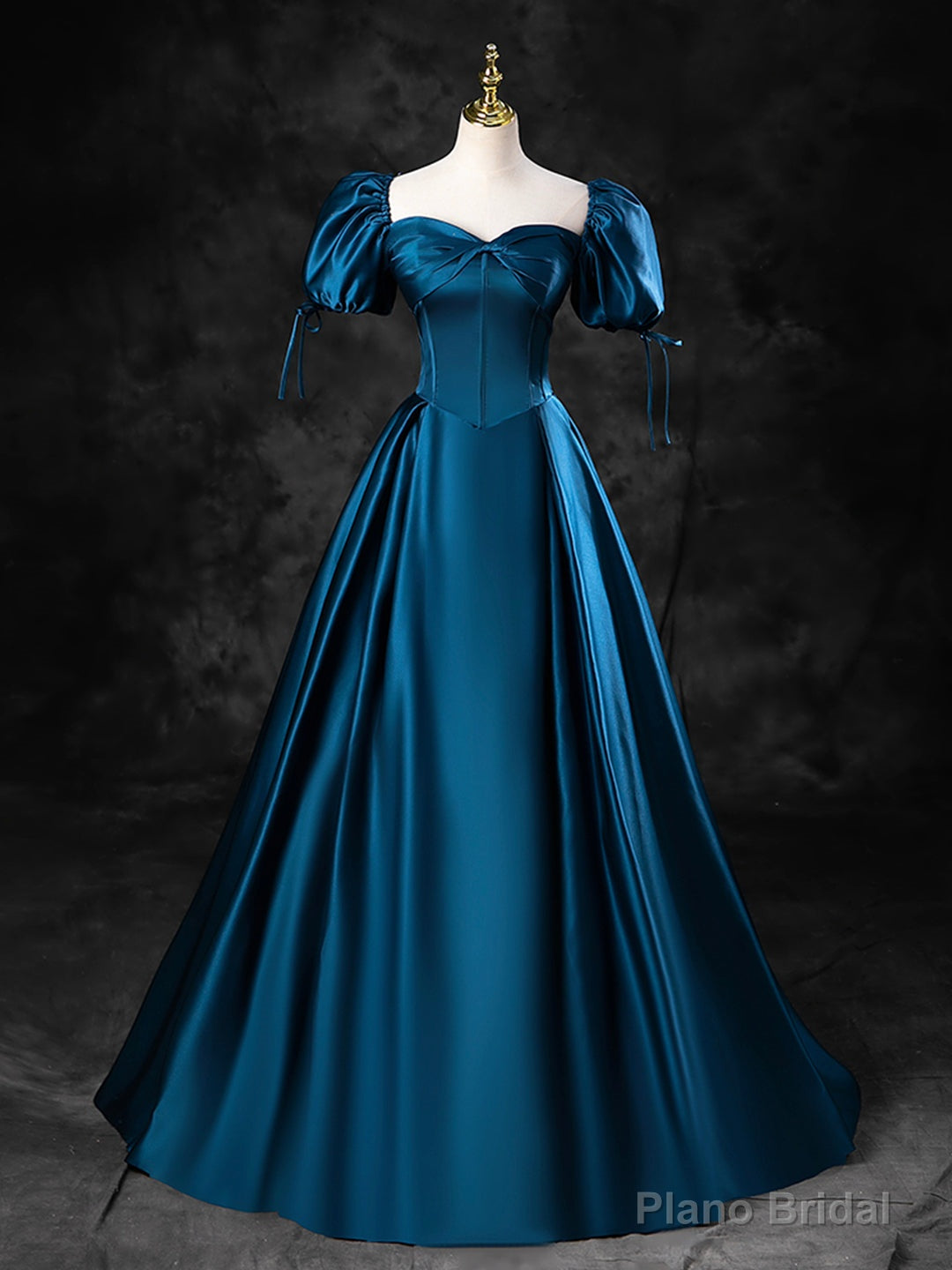 Blue Satin Off the Shoulder Floor Length Prom Dress, Blue A-Line Party Dress Main image