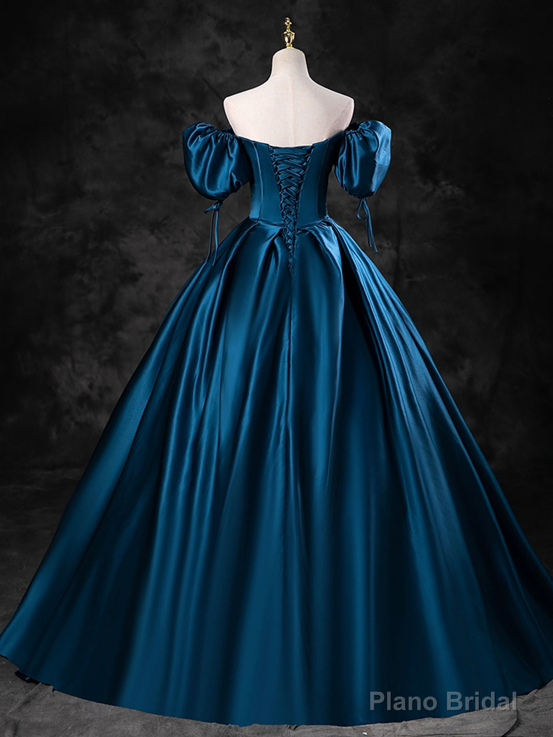 Blue Satin Off the Shoulder Floor Length Prom Dress, Blue A-Line Party Dress