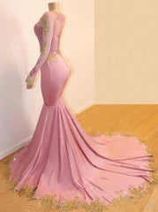 Mermaid Long Sleeves Blushing Pink Sweetheart African American Long 2024 Prom Dresses
