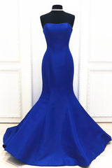 Mermaid Strapless Royal Blue Long Evening Dress