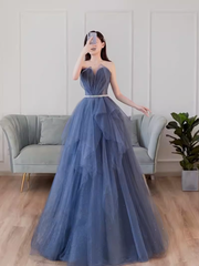 Simple Ball Gown Strapless Tulle Prom Dresses Evening Dress