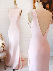 Simple Mermaid V Back Pink Long Prom Dress