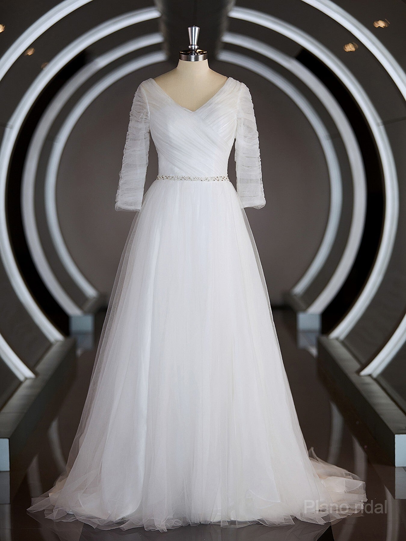A-Line/Princess Sweetheart Sweep Train Tulle Wedding Dresses with Ruffles Main image