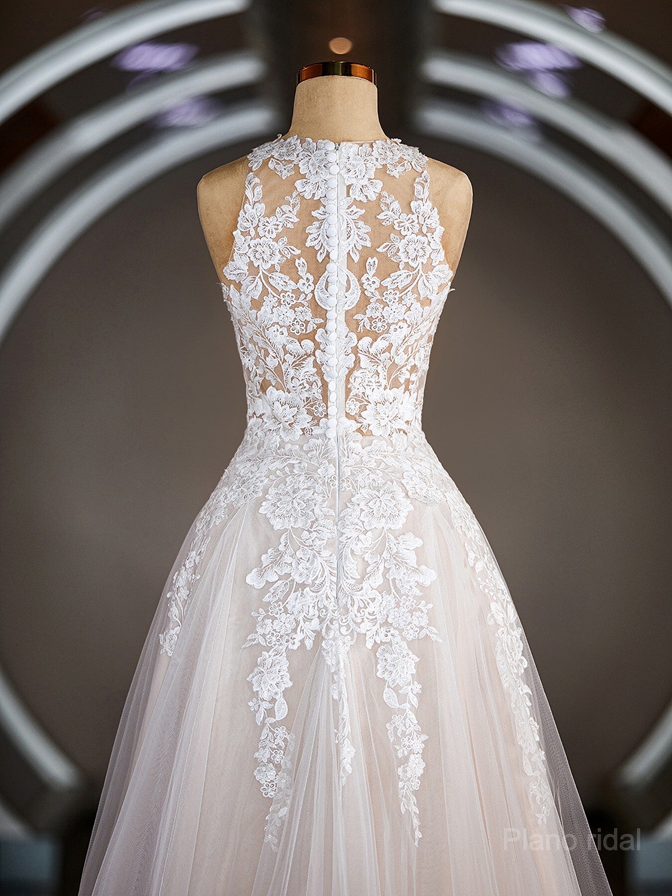 A-Line/Princess V-neck Court Train Tulle Wedding Dresses with Appliques Lace