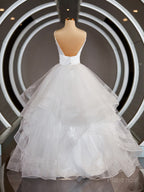 A-Line/Princess V-neck Floor-Length Tulle Wedding Dresses with Ruffles