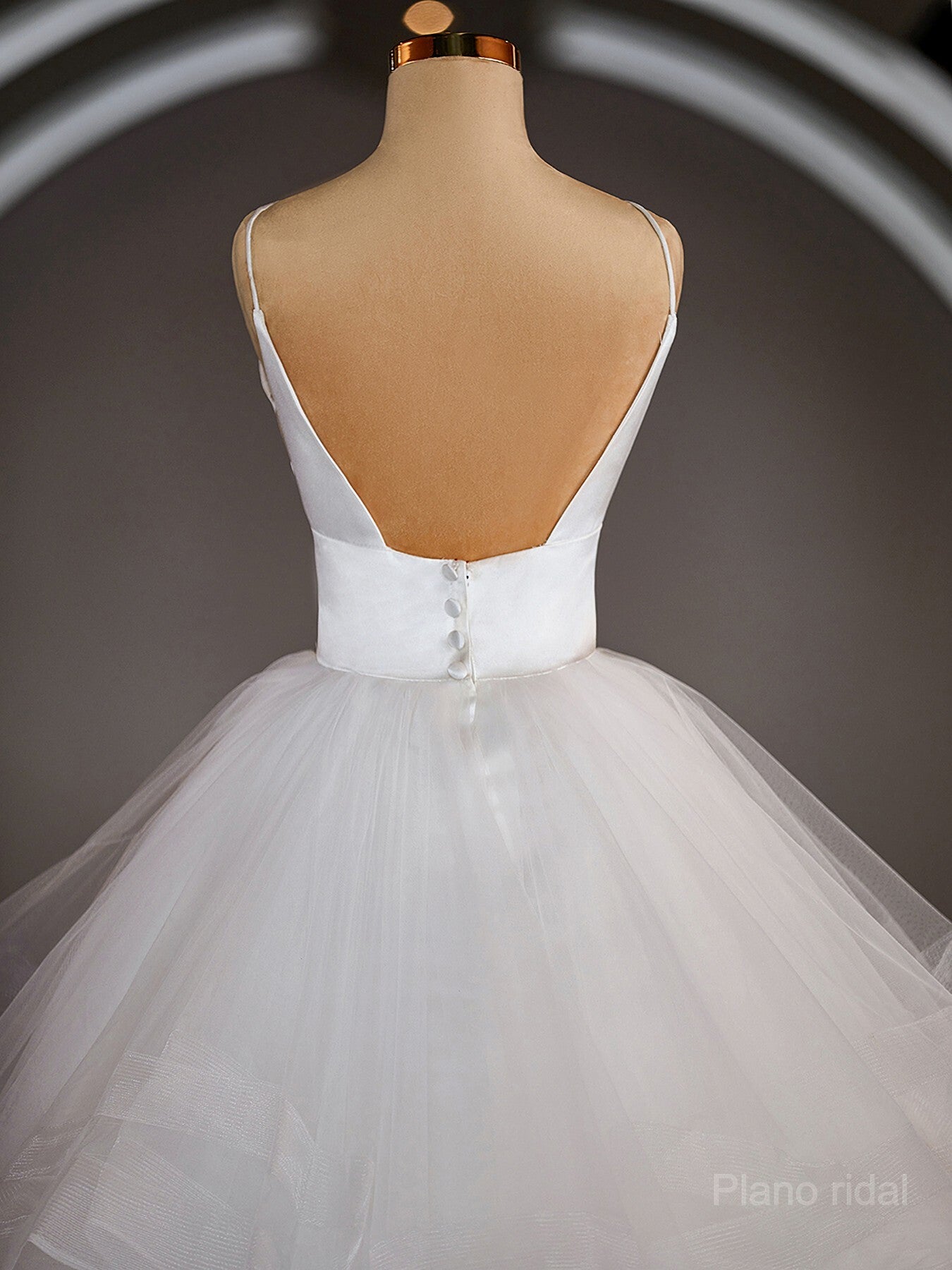 A-Line/Princess V-neck Floor-Length Tulle Wedding Dresses with Ruffles