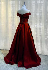 Burgundy A-line Floor Length Satin Prom Dress Party Dress, Wine Red Long Formal Dress